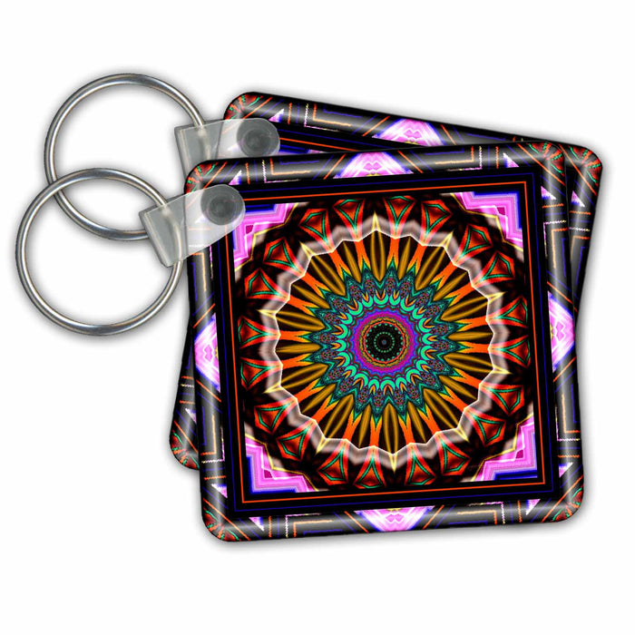 Key Chain - MANDALA zen InnerBalance harmony gold yellow orange purple blue glowing chakra meditation mimulux Psychedellic Art