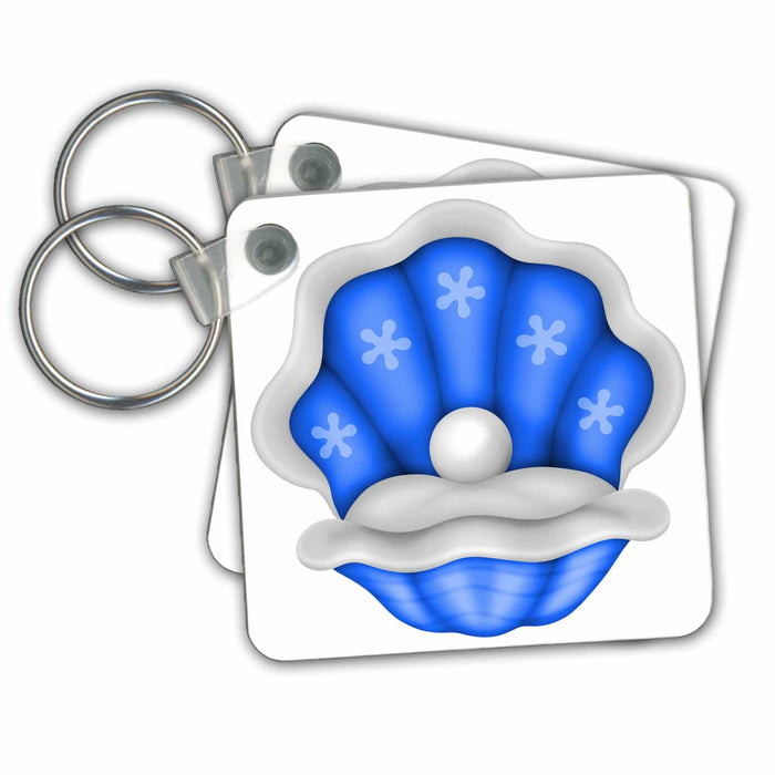 Key Chain - Cute Blue and White Sea Clam With A Pearl Illustration Illustrations