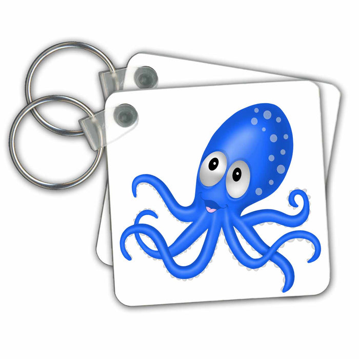 Key Chain - Cute Bright Blue Happy Octopus Illustration Illustrations