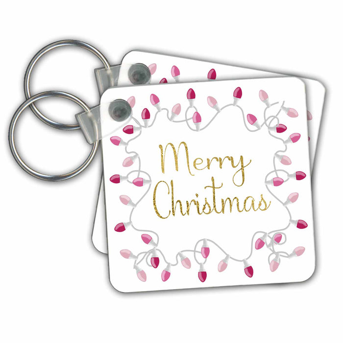 Key Chain - Cute Gold Merry Christmas In Pink Christmas Lights Illustration Illustrations