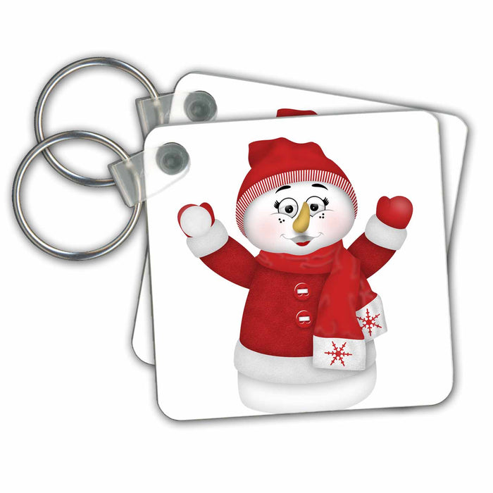 Key Chain - Cute Red and White Snowman Illustration Illustrations