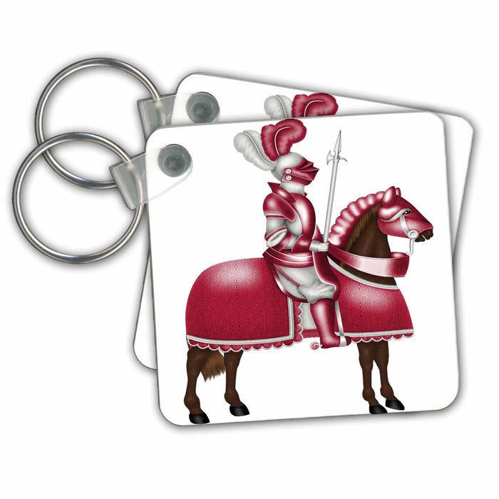 Key Chain - Pink, White, and Brown Knight On A Horse Illustration Illustrations