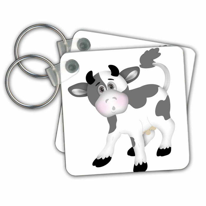 Key Chain - Cute Gray and White Cow Illustration Illustrations