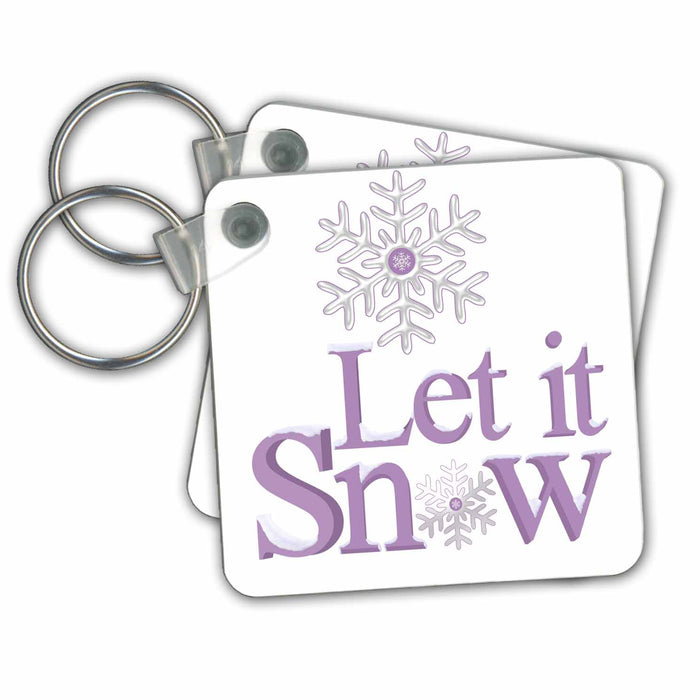 Key Chain - Let It Snow With A Pretty Snowflake In Purple and White Illustration Quotes