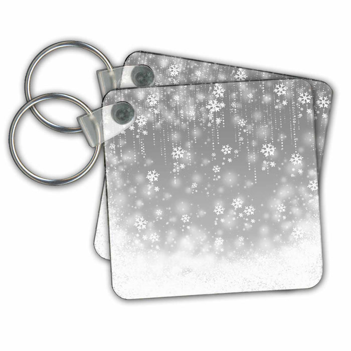 Key Chain - Pretty Falling Snowflakes On A Pretty Gray Background Pattern Patterns