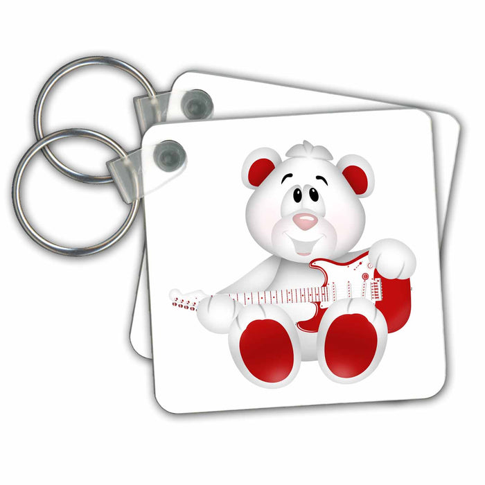 Key Chain - Cute Red and White Bear With A Guitar Illustration Illustrations