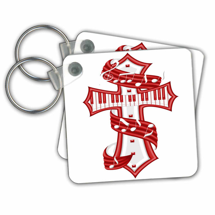 Key Chain - Red and White Musical Cross Illustration Illustrations