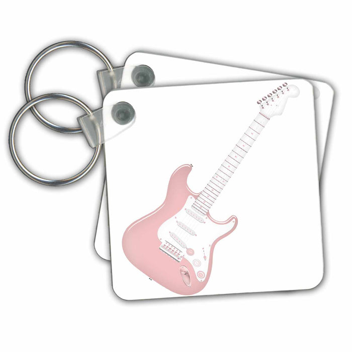 Key Chain - Pink and White Guitar Illustration Illustrations