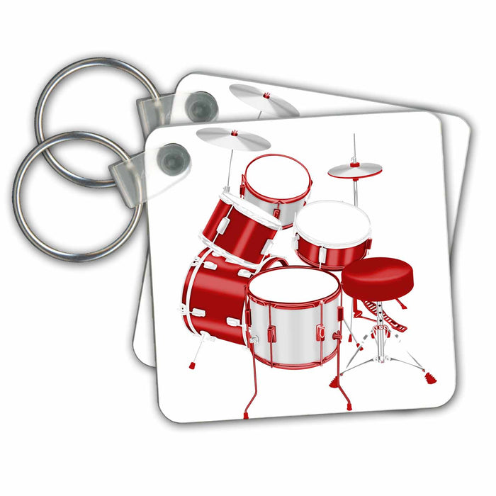 Key Chain - Red and White Set Of Drums Illustration Illustrations