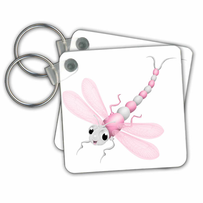 Key Chain - Cute Pink and Gray Dragonfly Illustration Illustrations