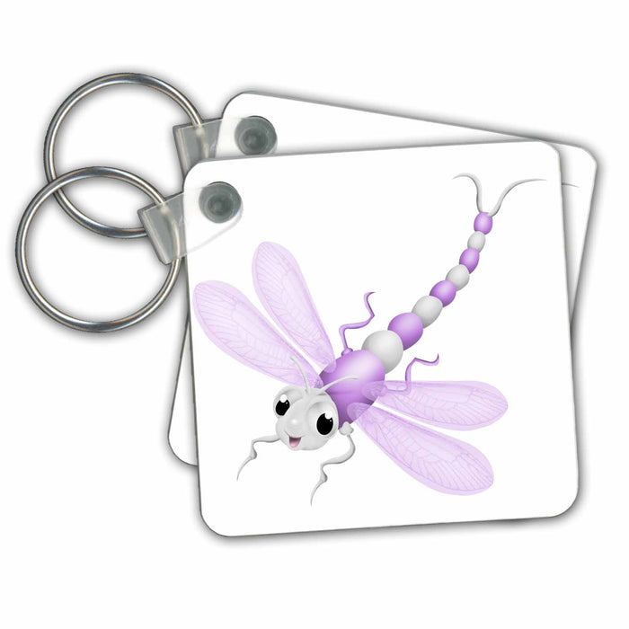 Key Chain - Cute Purple and Gray Dragonfly Illustration Illustrations