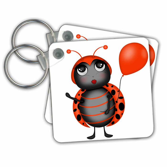 Key Chain - Cute Flirty Orange and Black Lady Bug With A Balloon Illustration Illustrations