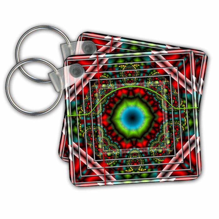 Key Chain - MANDALA zen InnerBalance harmony red green peace energy glowing chakra meditation NewAge mimulux Psychedellic Art