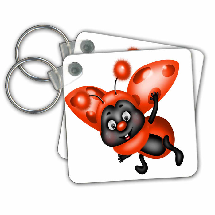 Key Chain - Happy Face Orange and Black Ladybug Illustration Illustrations