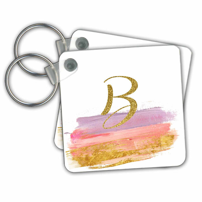 Key Chain - Modern Purple, Pink, Gold Brush Strokes Monogram B Monograms