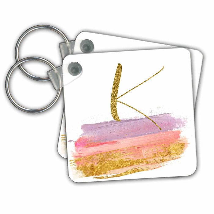 Key Chain - Modern Purple, Pink, Gold, Brush Strokes Monogram K Monograms