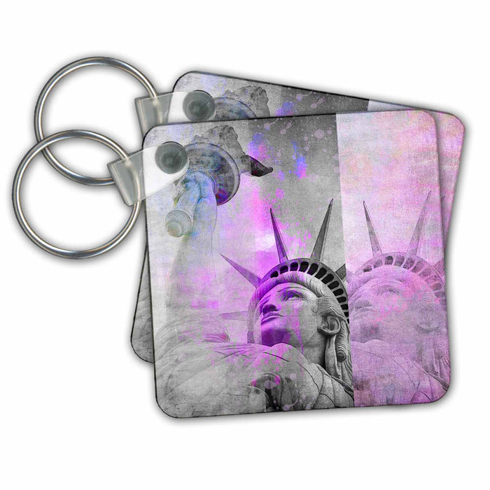 Key Chain - Watercolor Illustration Statue Of Liberty Purple And Blue Art Illustration