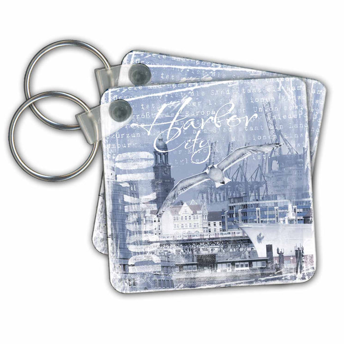 Key Chain - Illustration Of Harbor In Hamburg Germany Art Illustration