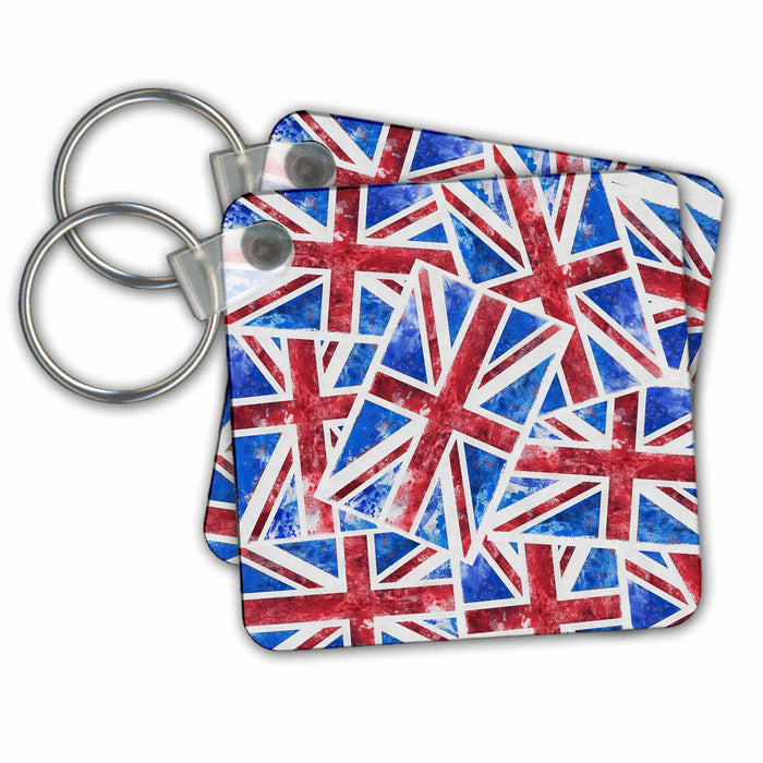 Key Chain - Collage Of British Union Jack Flag Art Illustration