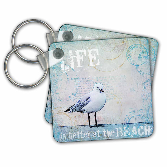 Key Chain - Sea Gull Illustration With Typography Life Is Better At The Beach Art Illustration