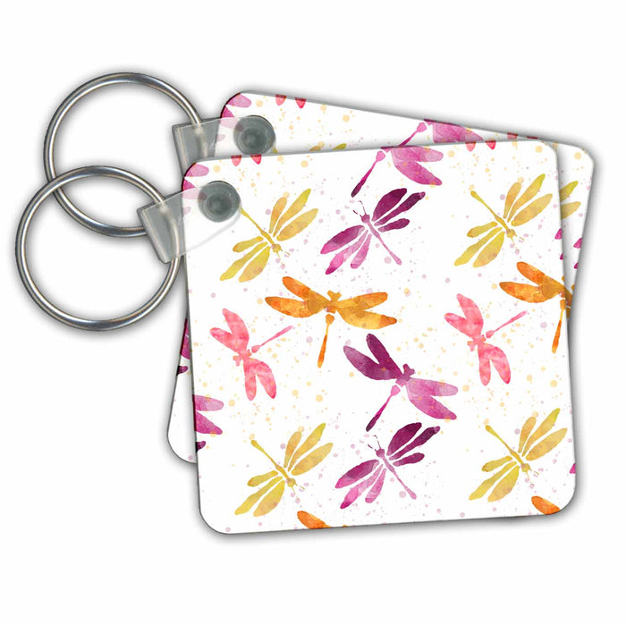 Key Chain - Watercolor Dragonfly Pattern Colorful Illustration Allover Pattern