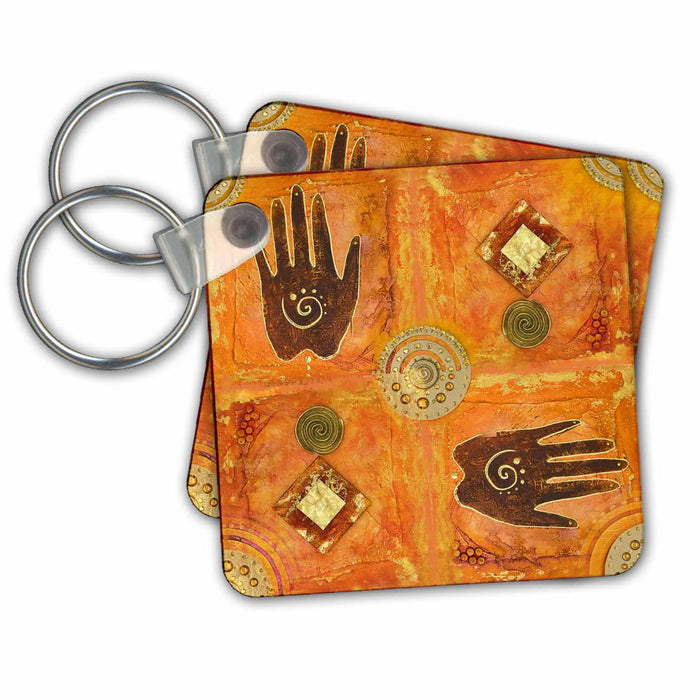 Key Chain - Ethnic Style Painting With Hand Symbols Art Illustration