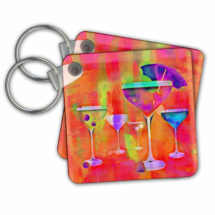 Key Chain - Colorful Illustration Of Fancy Drinks Art Illustration