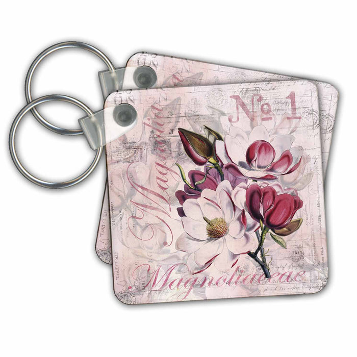 Key Chain - Magnolia Flower Illustration With Typography Art Illustration