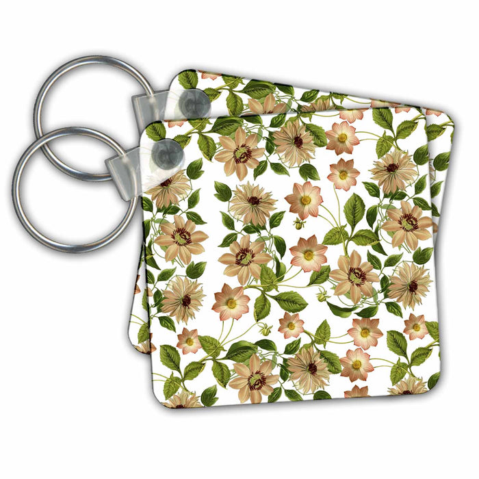 Key Chain - Nostalgic Flower Pattern Art Illustration