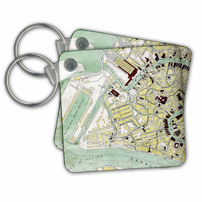 Key Chain - Vintage Map Of Venice In Italy Art Illustration