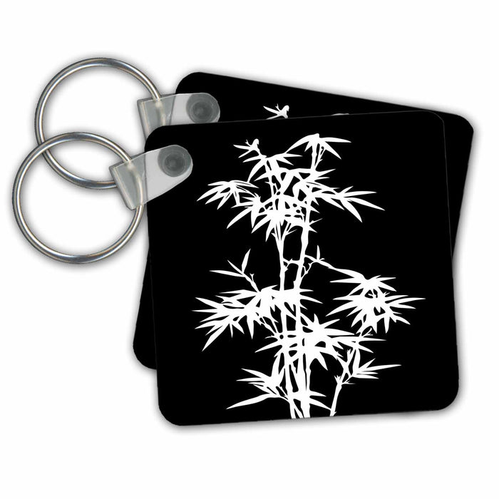 Key Chain - Black and White Bamboo Graphic Graphic Art