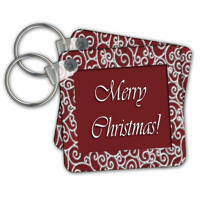 Key Chain - Snowflake Design on Red Merry Christmas Christmas Design