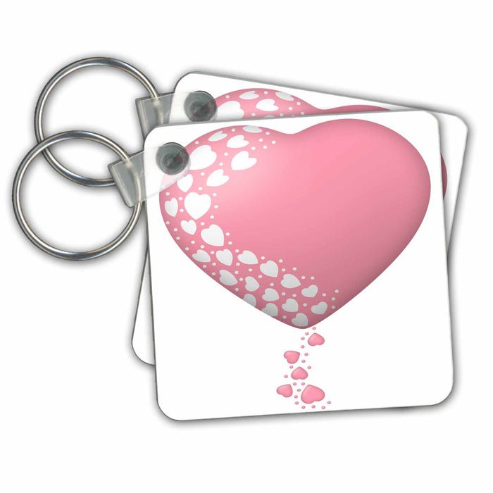 Key Chain - Cute Pink Hearts With Falling Hearts Illustration Hearts and Valentines