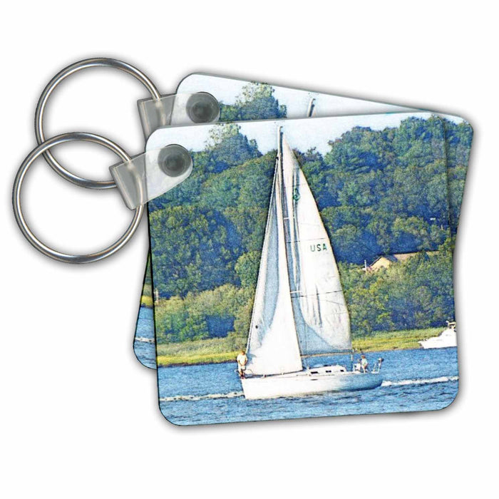 Key Chain - Painted Sloop Sailboat On Beautiful Summer Day Scenic Inspirations