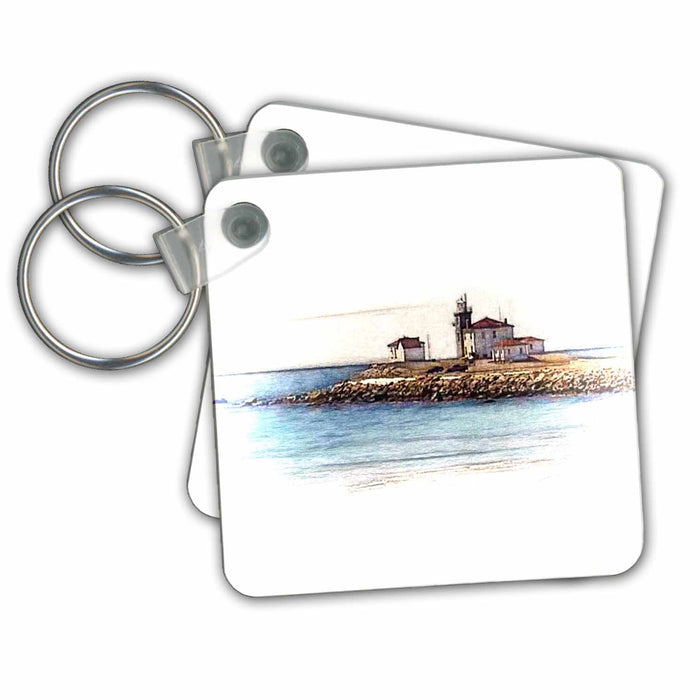 Key Chain - Painted Lighthouse On Rocky Shore Scenic Inspirations