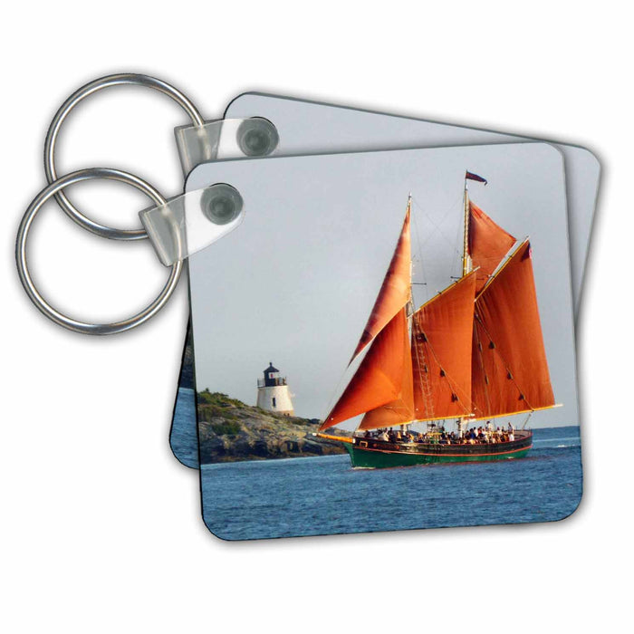 Key Chain - Beautiful Aurora Schooner In Front of Castle Hill Lighthouse Scenic Inspirations