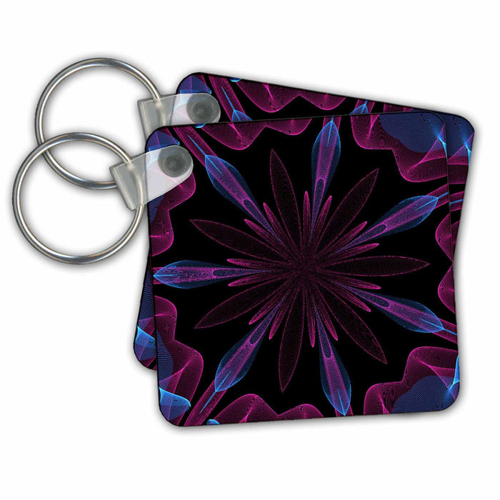 Key Chain - Abstract Blue, Purple and Pink Ribbon Gem Patterns