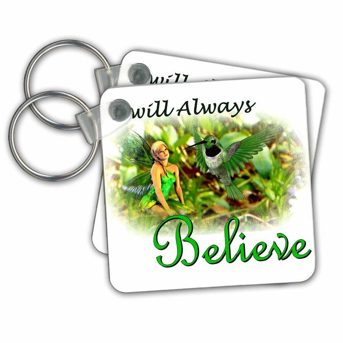 Key Chain - I Will Always Believe, Fairy and Hummingbird Fairies