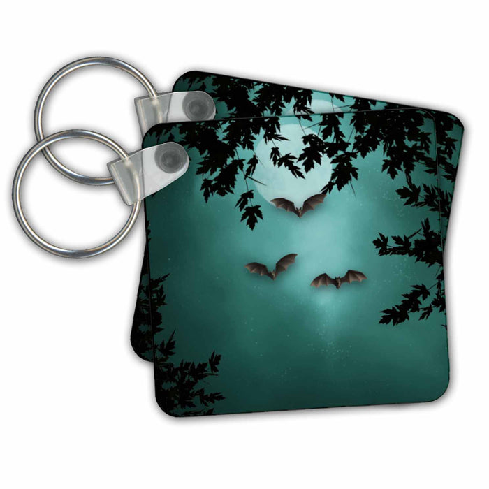 Key Chain - Bats In Front Of Full Moon Autumn And Halloween