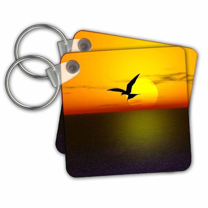 Key Chain - Shore Bird At Orange Sunset Silhouettes