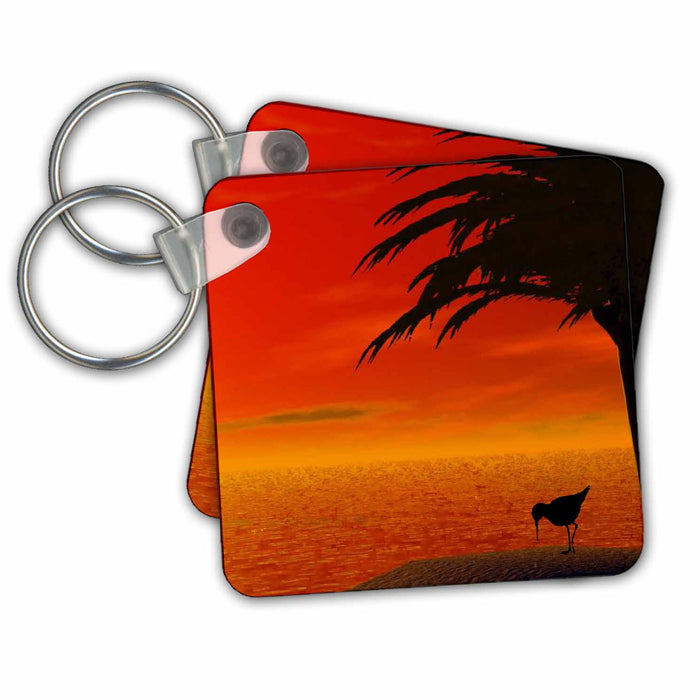 Key Chain - Shore Bird On Beach At Sunset Silhouettes