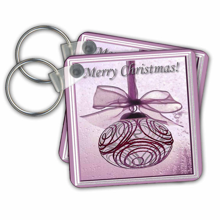 Key Chain - Pink Swirl Ornament with Bow Merry Christmas Christmas Design