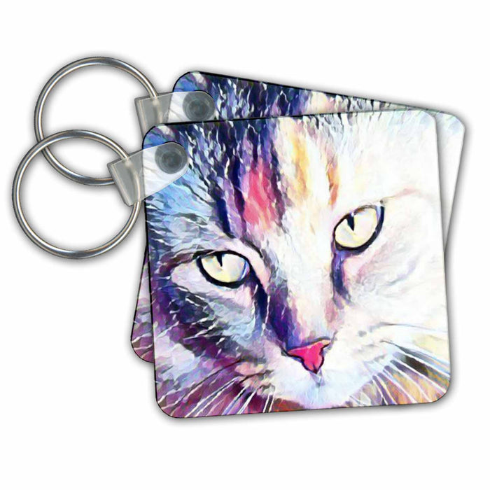 Key Chain - Painted Maine Coon Cat, With Pink Nose Cats