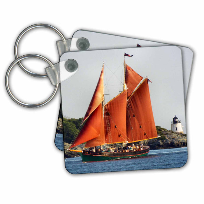 Key Chain - Beautiful Aurora Schooner Sailing Past Castle Hill Lighthouse Scenic Inspirations