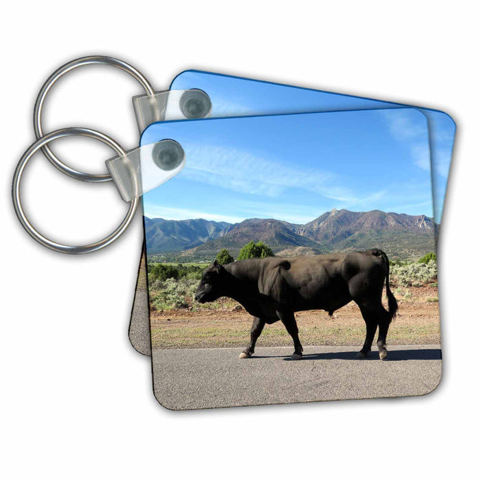 Key Chain - A large Cow walking down the street in Pine Valley Utah Cow