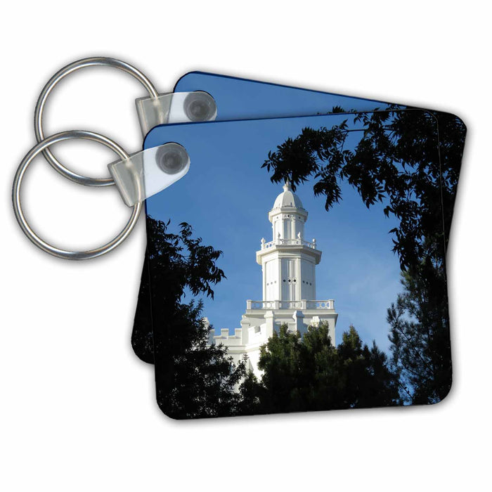 Key Chain - The St. George Utah LDS Temple framed by trees Temple Framed by trees