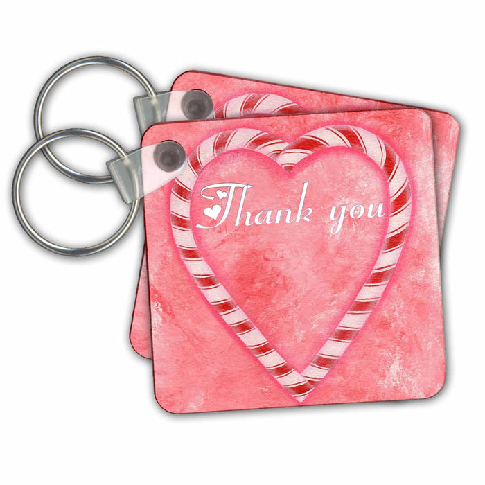 Key Chain - Christmas Candy Cane Heart Thank You sArt Thank You