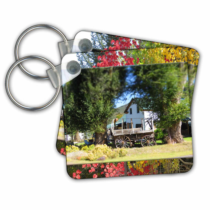 Key Chain - A miniature looking Wagon for Pioneers with a fall atop and bottom Miniature Wagon Fall Frame