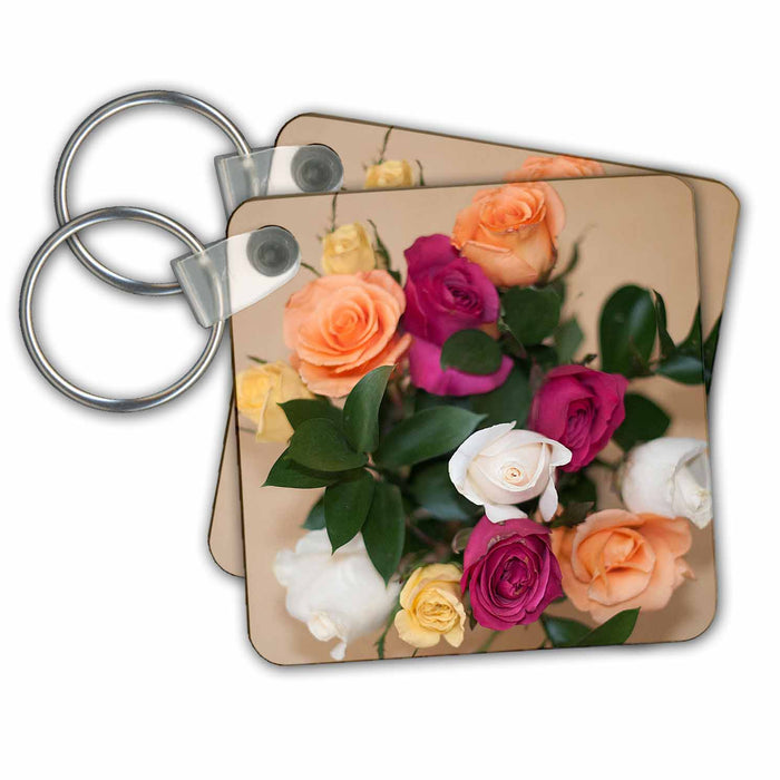 Key Chain - A beautiful bouquet of flowers in peach and pink and white for romance Bouquet of Flowers