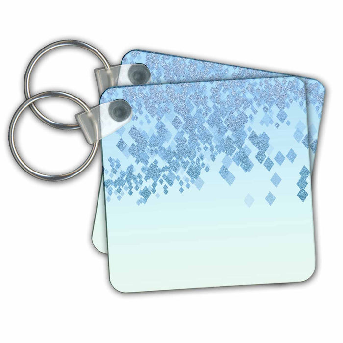 Key Chain - Shimmering Turquoise Blue Glitter Diamonds Art Illustration